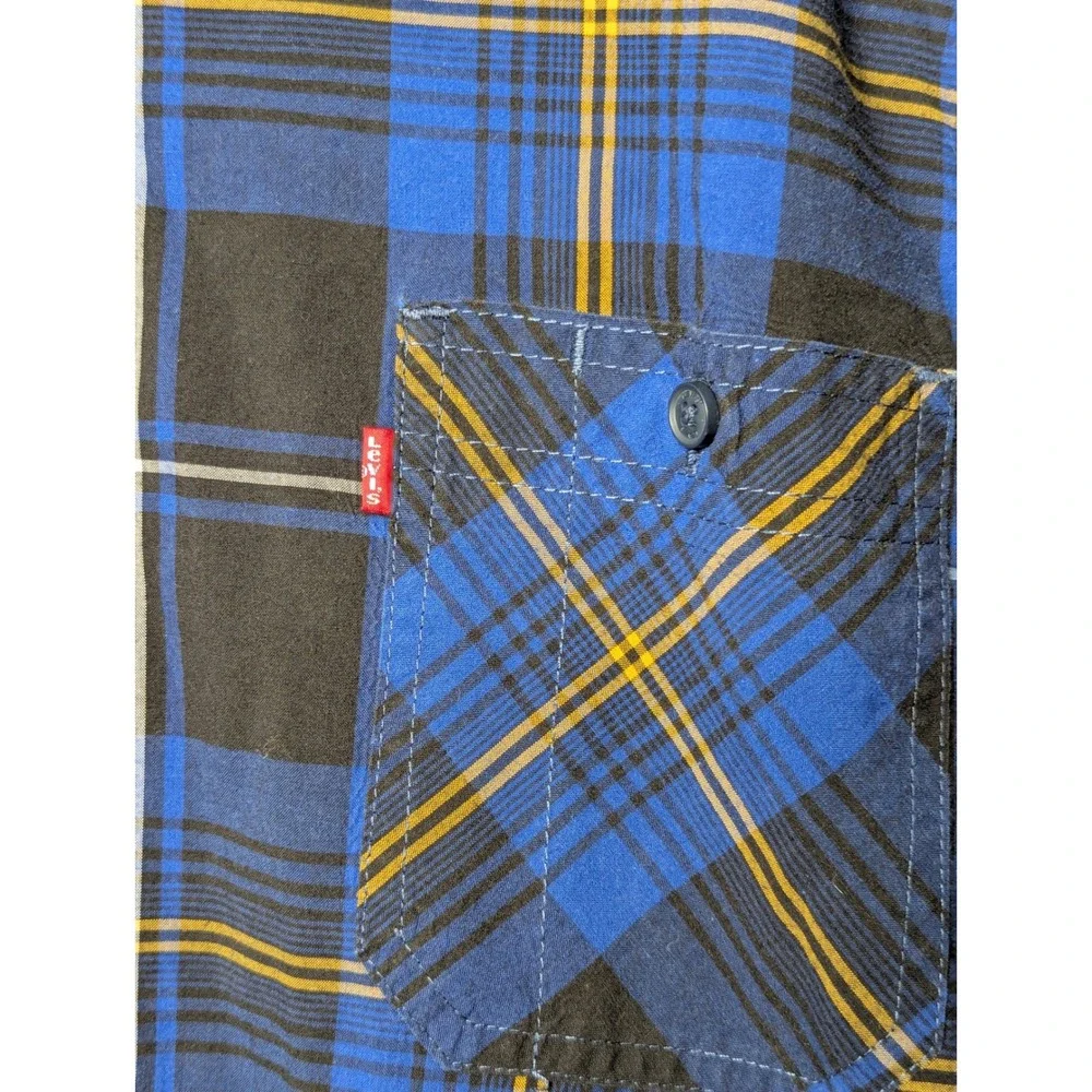 Levi's Button Down Shirt Mens XXL Blue Black Plaid Flannel Style Long Sleeve L